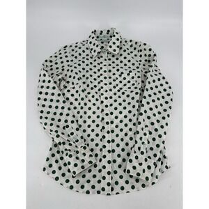 Boden Classic White/Green Polka Dot Cotton Fitted Button Down Shirt Women's 2R